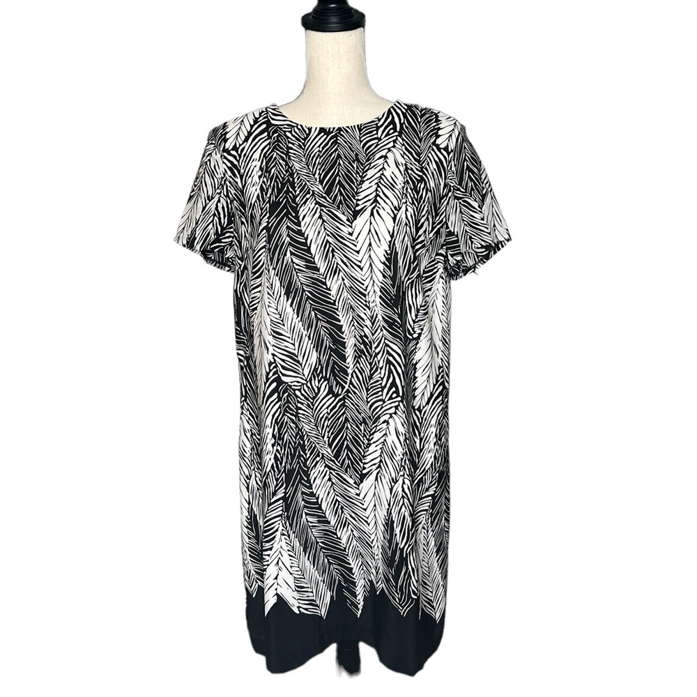 Club Monaco Black White Leaf Print Shift Silk Dress Size 12